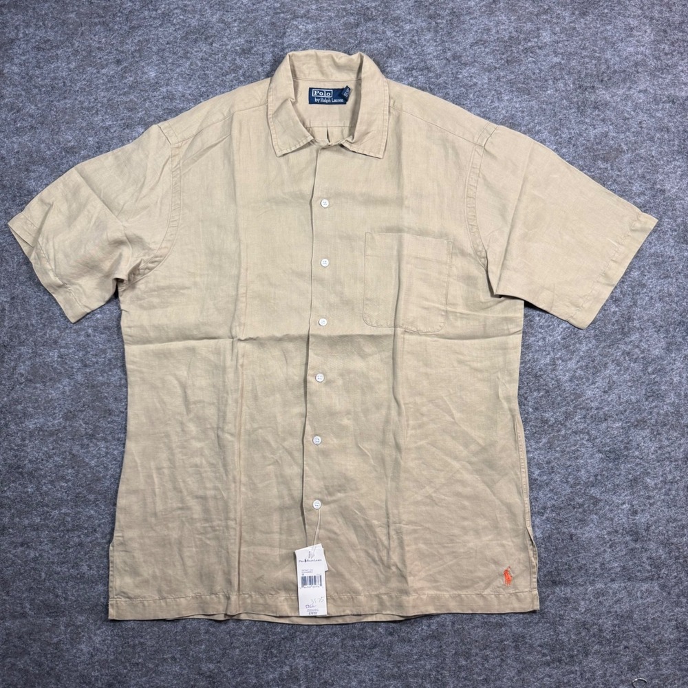 VTG Polo by Ralph Lauren Kaiwah Shirt Mens M Linen Silk Tan Lightweight NEW